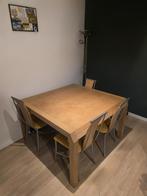 Houten tafel met 4 stoelen, Huis en Inrichting, Tafels | Eettafels, Ophalen, Gebruikt, Metaal