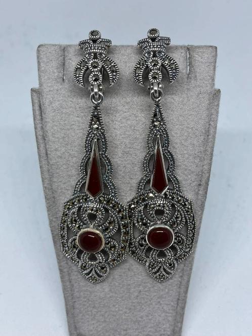 Prachtige zilveren oorbellen met carneool, Bijoux, Sacs & Beauté, Boucles d'oreilles, Neuf, Puces ou Clous, Argent, Rouge, Avec pierre précieuse