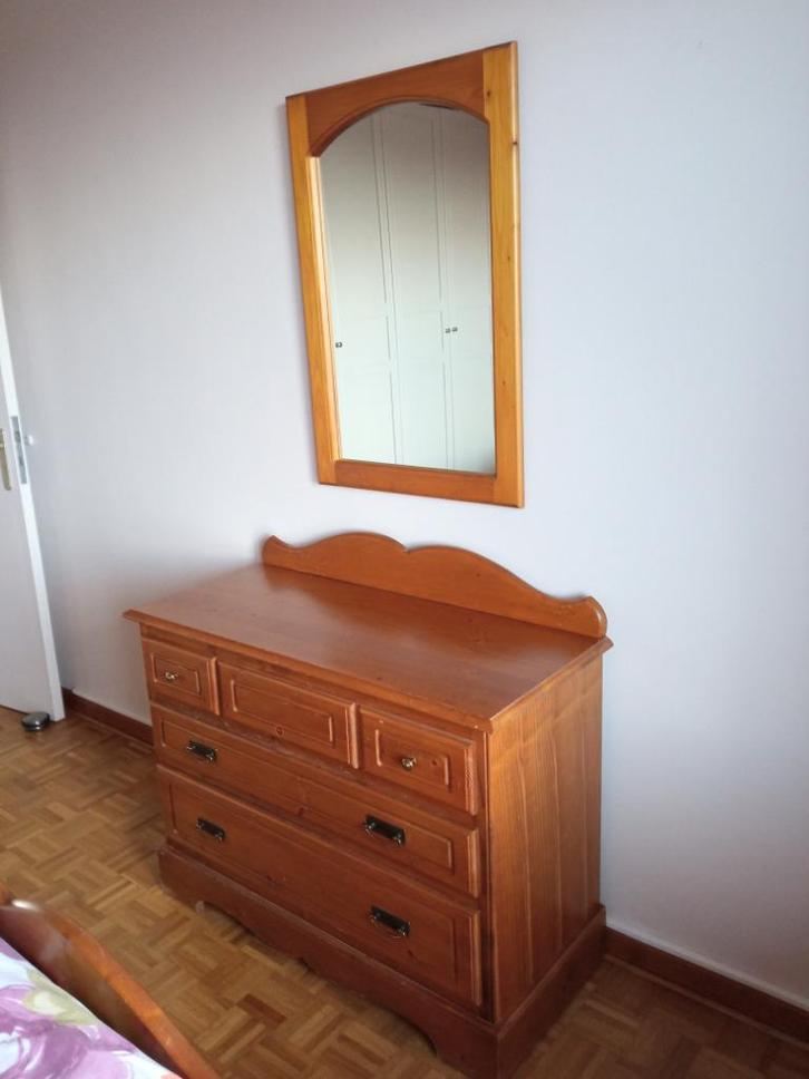 Mooie ladekast + spiegel in massief grenen, Huis en Inrichting, Kasten | Ladekasten, Gebruikt, Minder dan 100 cm, 100 tot 150 cm