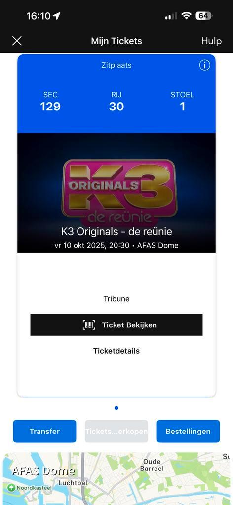 K3 ticket te koop vrijdag 10/10 - zitplaats 30 rij 129 vak 1, Tickets en Kaartjes, Evenementen en Festivals