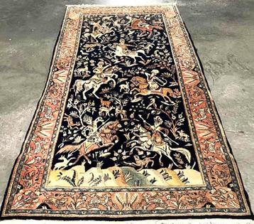 Antieke Ghom tapijt (Iran) Jacht tafereel design- 335x160 cm