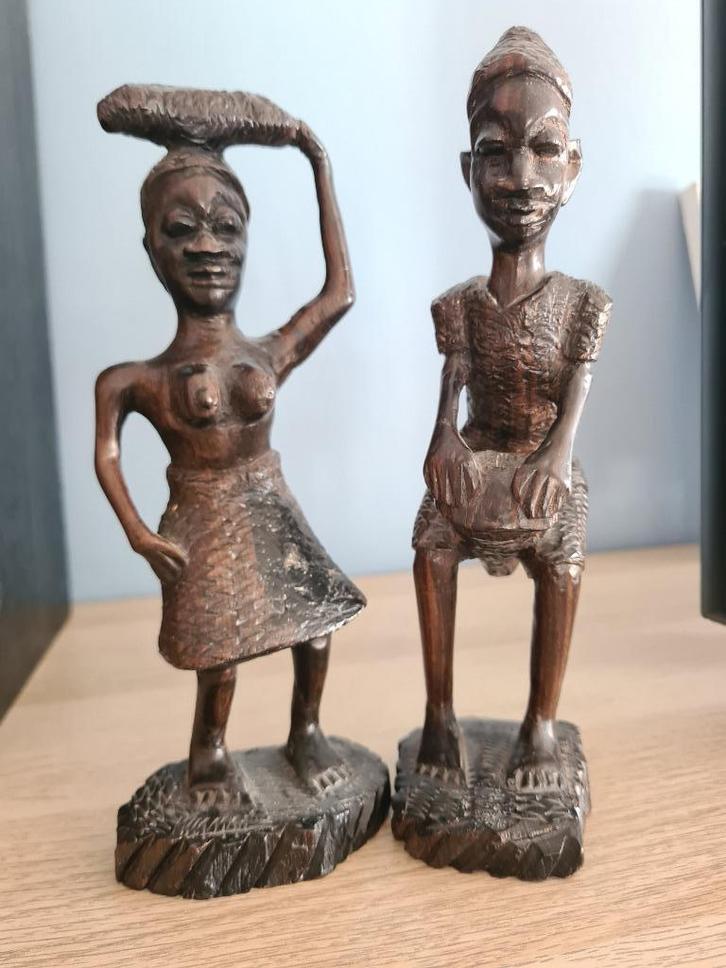 Authentieke handgesneden Afrikaanse houten beelden, Antiek en Kunst, Kunst | Beelden en Houtsnijwerken, Ophalen