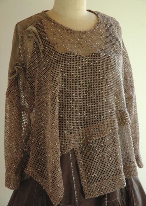 NESLAY - Joli pull ample brun ajouré - T.unique, Kleding | Dames, Truien en Vesten, Gedragen, Maat 42/44 (L), Bruin, Ophalen of Verzenden