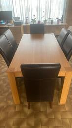 Table à manger en boit + set de 8 chaises en cuir, Huis en Inrichting, Ophalen, Zo goed als nieuw