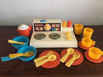 Retro set fisher price kookvuur vuur keuken met toebehoren beschikbaar voor biedingen