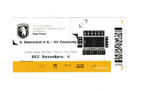 Beerschot - KV Oostende : ticket 30/09/2023, Collections, Articles de Sport & Football, Utilisé, Autres types, Enlèvement ou Envoi
