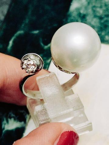 Exclusieve Zuidzee parel 14,6mm, diamant, cert ALGT  beschikbaar voor biedingen