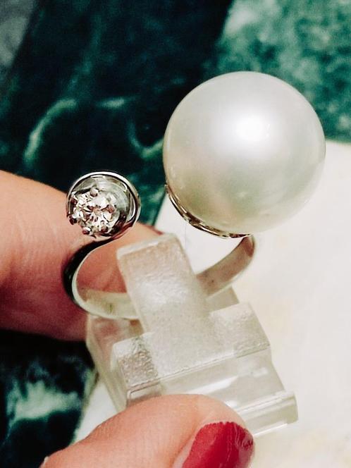 Exclusieve Zuidzee parel 14,6mm, diamant, cert ALGT, Handtassen en Accessoires, Ringen, Zo goed als nieuw, Dame, Goud, Goud, Met edelsteen