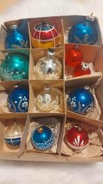 Ensemble de 12 boules de Noël anciennes en verre (également, Comme neuf, Enlèvement ou Envoi