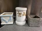 3 pots fleurs carrés et ronds bleu blanc doré gris, Jardin & Terrasse, Pots de fleurs, Enlèvement ou Envoi, Utilisé, Rond, Intérieur