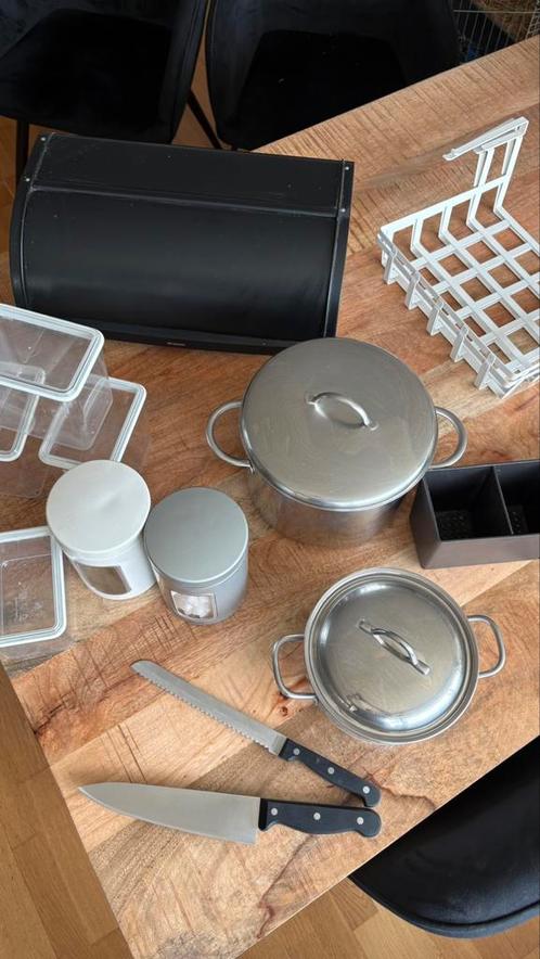 Keukenbenodigdheden: potten, opbergdozen, messen, Huis en Inrichting, Keuken | Keukenbenodigdheden, Gebruikt, Ophalen