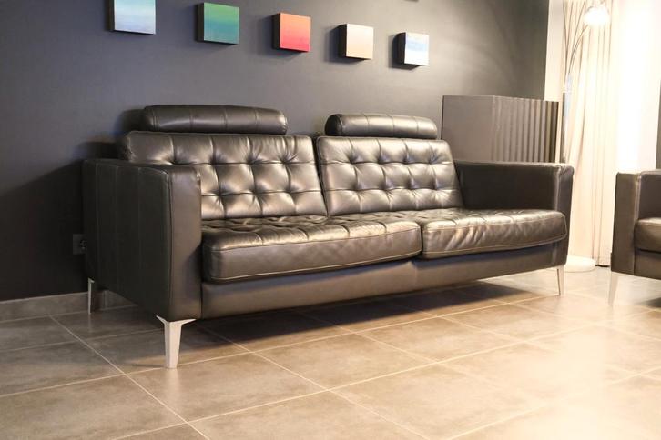 Canapé Landskrona 3 places en cuir noir. Tres bin état, Huis en Inrichting, Zetels | Zetels, Zo goed als nieuw, Driepersoons, Leer