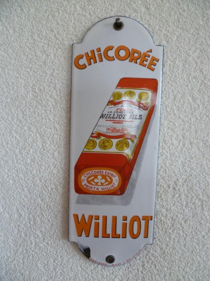 EMAILLE DEURPOST BORDJE"CHICOREE WILLIOT"UIT JAREN 30, Verzamelen, Merken en Reclamevoorwerpen, Gebruikt, Reclamebord, Verzenden