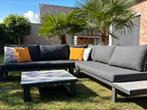 loungebank en tafel – antracietgrijs met houten details, Tuin en Terras, Ophalen, Zo goed als nieuw, Aluminium