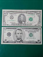 2x 5 dollars USA set, Postzegels en Munten, Bankbiljetten | Amerika, Ophalen of Verzenden, Noord-Amerika, Setje