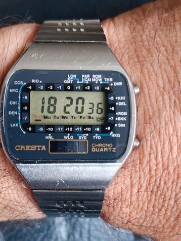 CRESTA Chrono Digital World Time Quartz Vintage Herenhorloge beschikbaar voor biedingen