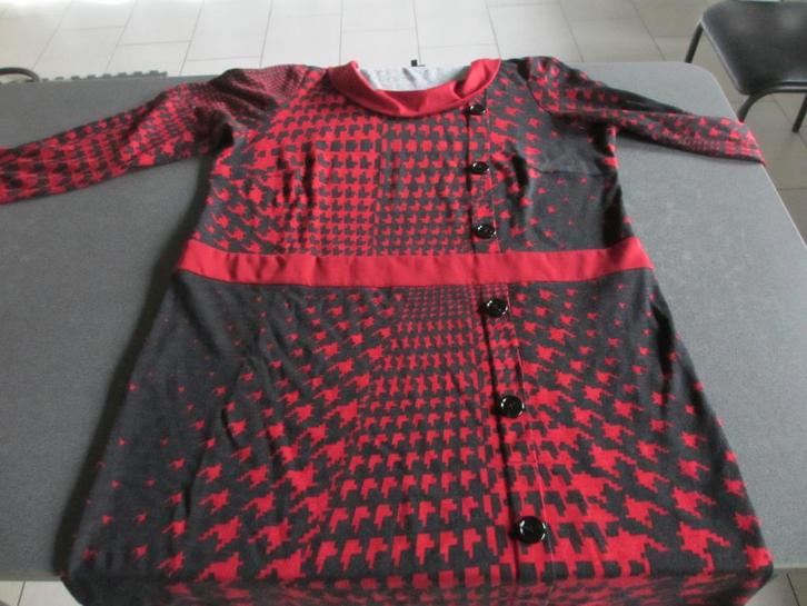 grijs-rood dameskleed, Kleding | Dames, Jurken, Zo goed als nieuw, Maat 46/48 (XL) of groter, Rood, Ophalen