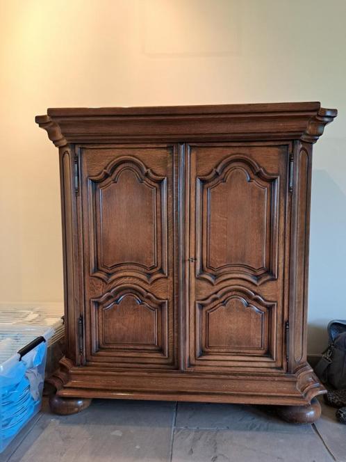 Eiken dressoirkast smal, Huis en Inrichting, Kasten | Dressoirs, Zo goed als nieuw, 100 tot 150 cm, 50 tot 75 cm, Met deur(en)
