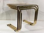 Vintage Mid-Century Modern Brass Smoked Glass Nesting Tables, Ophalen of Verzenden