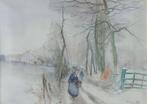 EDOUARD ELLE / VILLAGE SOUS NEIGE / ORIGINEEL WERK / 61x77cm, Antiquités & Art, Art | Peinture | Classique, Enlèvement