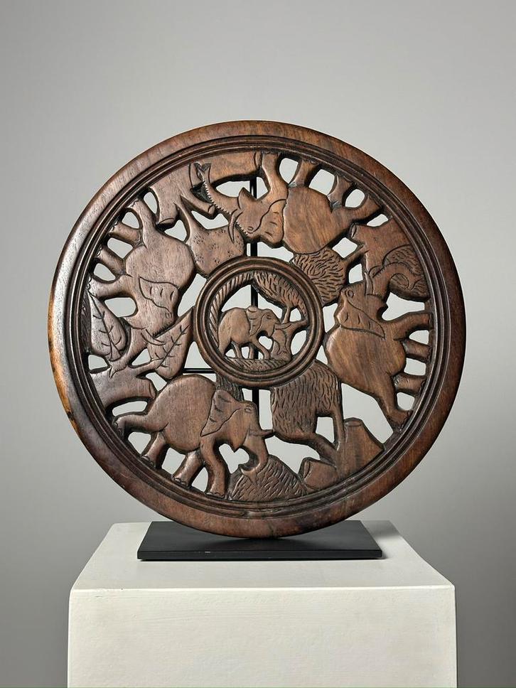 Wand decoratie hout Aziatisch Olifanten, Huis en Inrichting, Woonaccessoires | Wanddecoraties, Ophalen of Verzenden