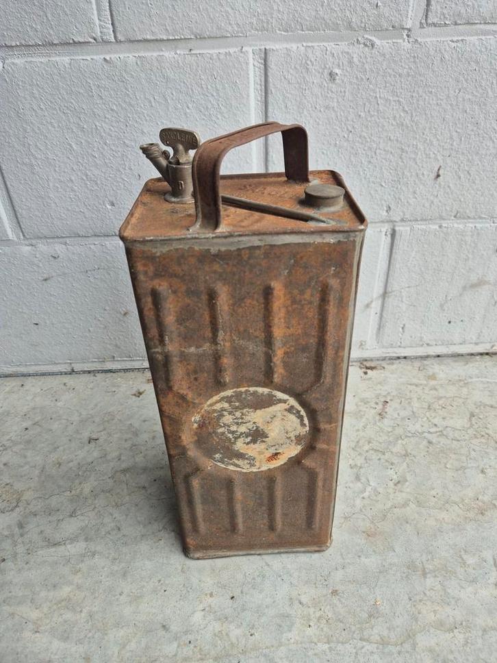 Antiek benzine blik signatuur Saxoleine, Antiek en Kunst, Curiosa en Brocante, Ophalen of Verzenden