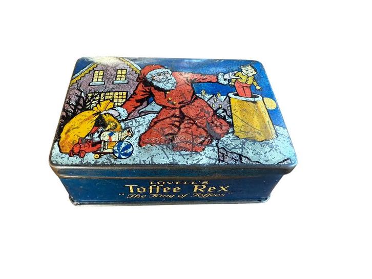 Oud Engels Kerstblikje Toffee Rex (1920s), Verzamelen, Blikken, Gebruikt, Overige, Overige merken, Ophalen of Verzenden
