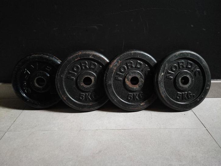 4 x 5kg Halterschijven (30mm)., Sport en Fitness, Fitnessmaterialen, Gebruikt, Halterschijven, Armen, Benen, Borst, Buik, Rug