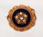 Broche 18kt onyx diamant, Handtassen en Accessoires, Antieke sieraden, Ophalen of Verzenden, Goud, Broche, Met edelsteen