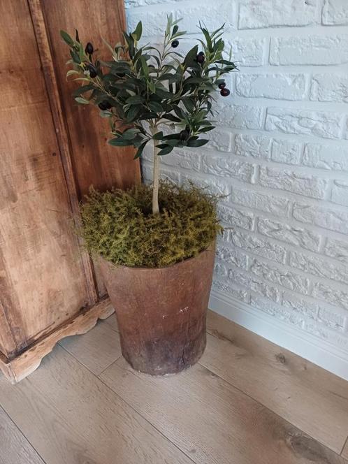 MASSIEVE ZWARE TROG MET KUNST OLIJFBOOM, Huis en Inrichting, Woonaccessoires | Kunstplanten en Kunstbloemen, Zo goed als nieuw