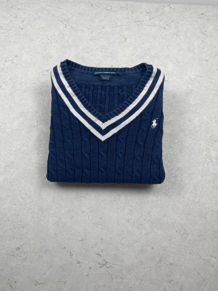 Pull Ralph Lauren torsadée Col V Bleu Marine Taille L Femme, Kleding | Dames, Truien en Vesten, Zo goed als nieuw, Blauw, Ophalen of Verzenden