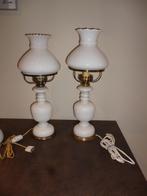 2 lampes de table opaline blanc éclairage lampe style vintag, Maison & Meubles, Enlèvement ou Envoi