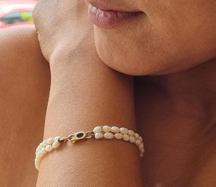 Armband Zoetwaterparels met 18k Gouden Slot 750 Goud, Bijoux, Sacs & Beauté, Bracelets, Or, Or, Enlèvement ou Envoi