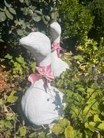Vintage Tuinbeelden - Gipsen Ganzen met Roze Strikken, Ophalen, Steen