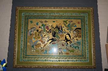 Perzisch geschilderd tafereel achter glas - 91 cm x 70,5 cm