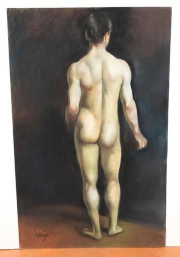 Mooie pastel schilderij de naakte man beschikbaar voor biedingen