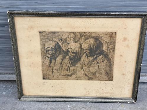 gravure Les Emigrantes signe VICTOR CHARLES HAGEMAN, Antiek en Kunst, Kunst | Etsen en Gravures, Ophalen of Verzenden