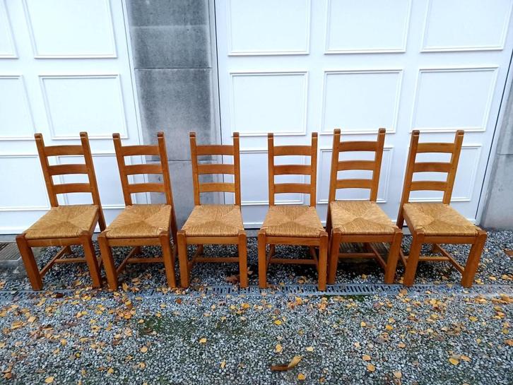 Chaises rustiques en bois de chêne et paille, Maison & Meubles, Chaises, Utilisé, Cinq, Six Chaises ou plus, Bois, Enlèvement