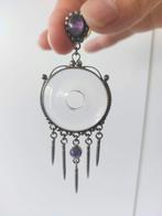 Vintage oorbellen zilver met bergkristal en amethist, Hangers, Zo goed als nieuw, Zilver, Zilver