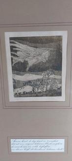 Gesigneerde gelimiteerde ets ingelijst met gedicht, Antiek en Kunst, Ophalen of Verzenden