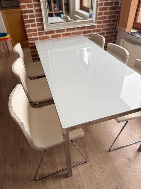 Table de salle à mange/6 chaises en cuir, Maison & Meubles, Salles à manger complètes, Utilisé, 4 à 6 chaises, Enlèvement