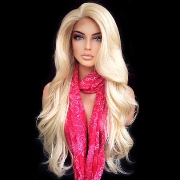 Lace pruik lang lichtblond haar zonder pony model Kim, Handtassen en Accessoires, Uiterlijk | Haarverzorging, Nieuw, Verzenden