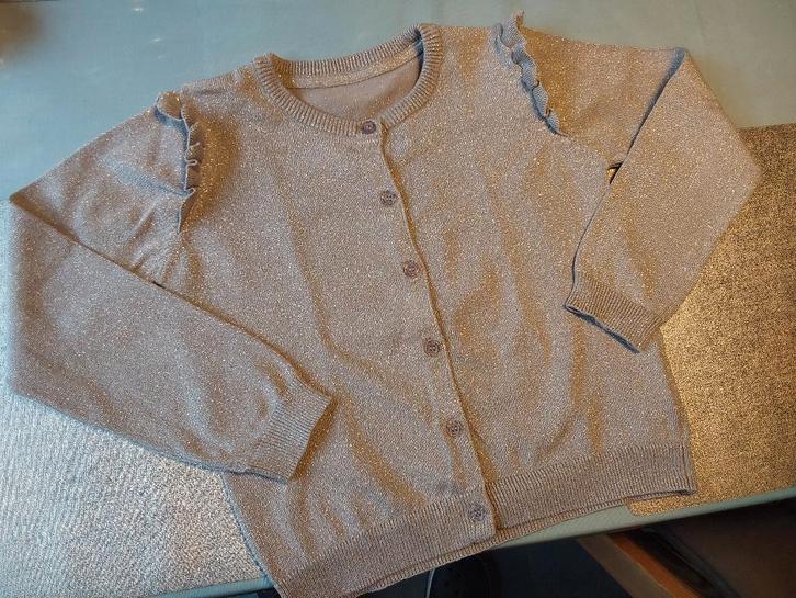Zilver glitter-trui knoopjes maat 128 Bel&Bo, Kinderen en Baby's, Kinderkleding | Maat 128, Zo goed als nieuw, Meisje, Trui of Vest
