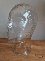 Vintage glazen etalage hoofd voor koptelefoon, Antiek en Kunst, Curiosa en Brocante, Ophalen of Verzenden