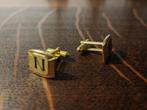 mooie Vintage vergulde manchetknopen met letter N, Handtassen en Accessoires, Manchetknopen, Ophalen of Verzenden, Zo goed als nieuw