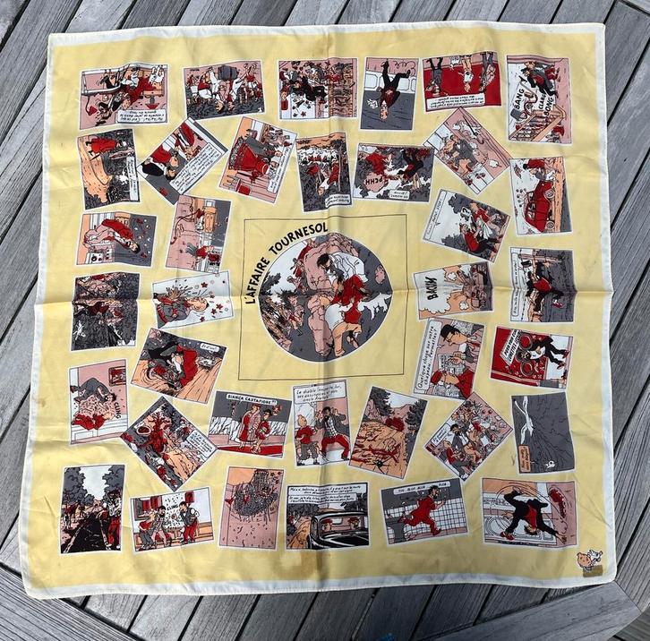 ZEER ZELDZAME oude zijden sjaal van Kuifje uit de jaren 60, Hobby en Vrije tijd, Denksport en Puzzels, Zo goed als nieuw, Ophalen of Verzenden