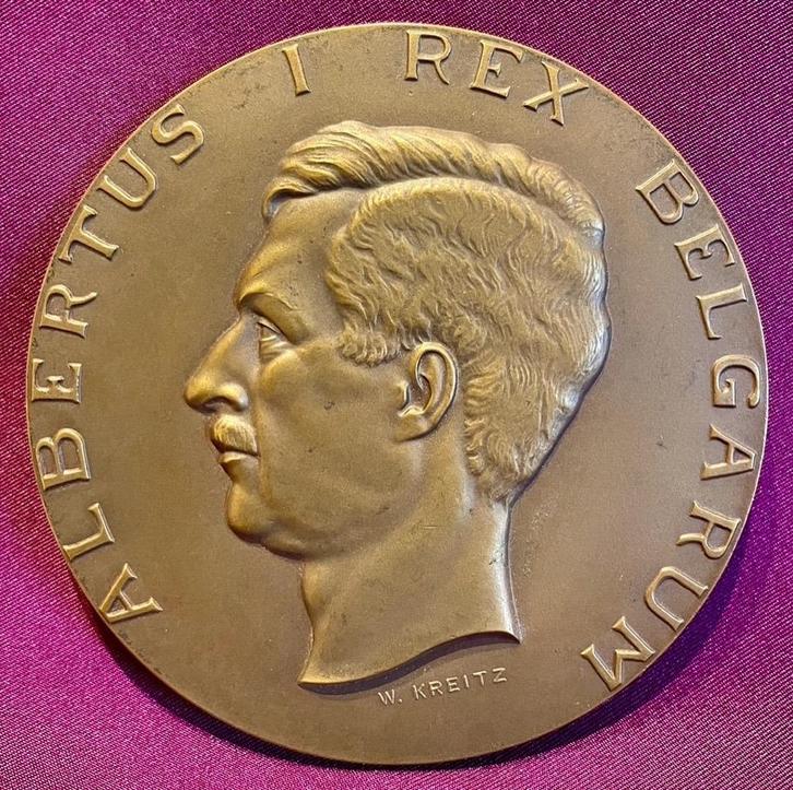 Médaille de bronze King Albert I., Collections, Maisons royales & Noblesse, Comme neuf, Autres types, Enlèvement ou Envoi