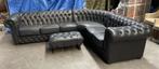 Veritable canapé angle chesterfield en cuir noir Rochester F, Ophalen of Verzenden