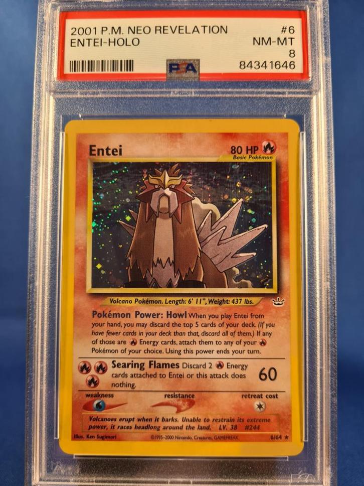 Entei 6/64 - Neo Revelation (PSA 8), Hobby en Vrije tijd, Verzamelkaartspellen | Pokémon, Gebruikt, Verzenden
