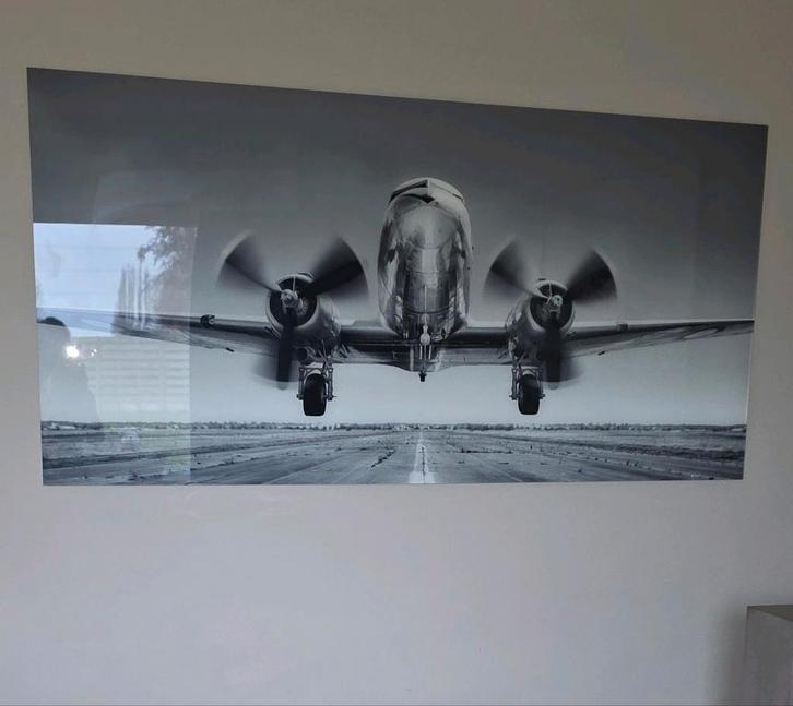 Grand panneau mural - Avion classique sur verre plastique (P, Antiquités & Art, Antiquités | Verre & Cristal, Enlèvement